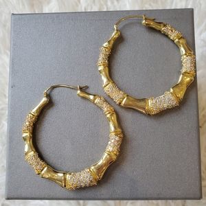 NOIR|Womens gold and rhinestone hoop earrings
